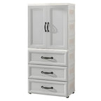 Textured Corner Wardrobe Armoire With Drawers and Hanging Rod