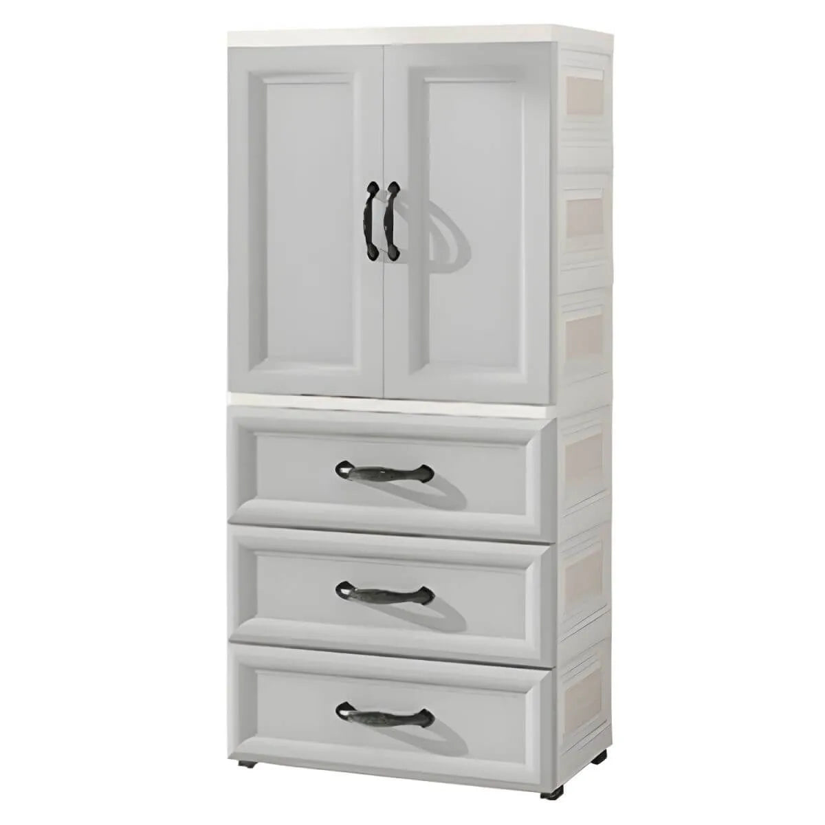 Textured Corner Wardrobe Armoire With Drawers and Hanging Rod