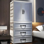 Textured Corner Wardrobe Armoire With Drawers and Hanging Rod Main Product Image