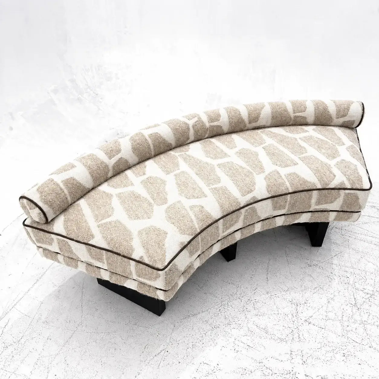 Textured Crescent Bench with Bolster Back, French Retro Sculptural Accent