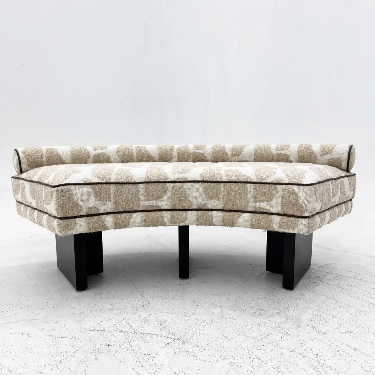 Textured Crescent Bench with Bolster Back, French Retro Sculptural Accent