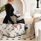 Textured Embroidered Ottoman With Rounded Cube Form for Living Room