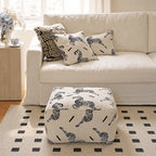 Textured Embroidered Ottoman With Rounded Cube Form for Living Room