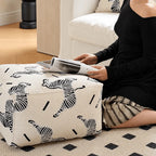 Textured Embroidered Ottoman With Rounded Cube Form for Living Room