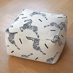 Textured Embroidered Ottoman With Rounded Cube Form for Living Room