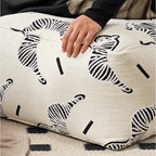 Textured Embroidered Ottoman With Rounded Cube Form for Living Room