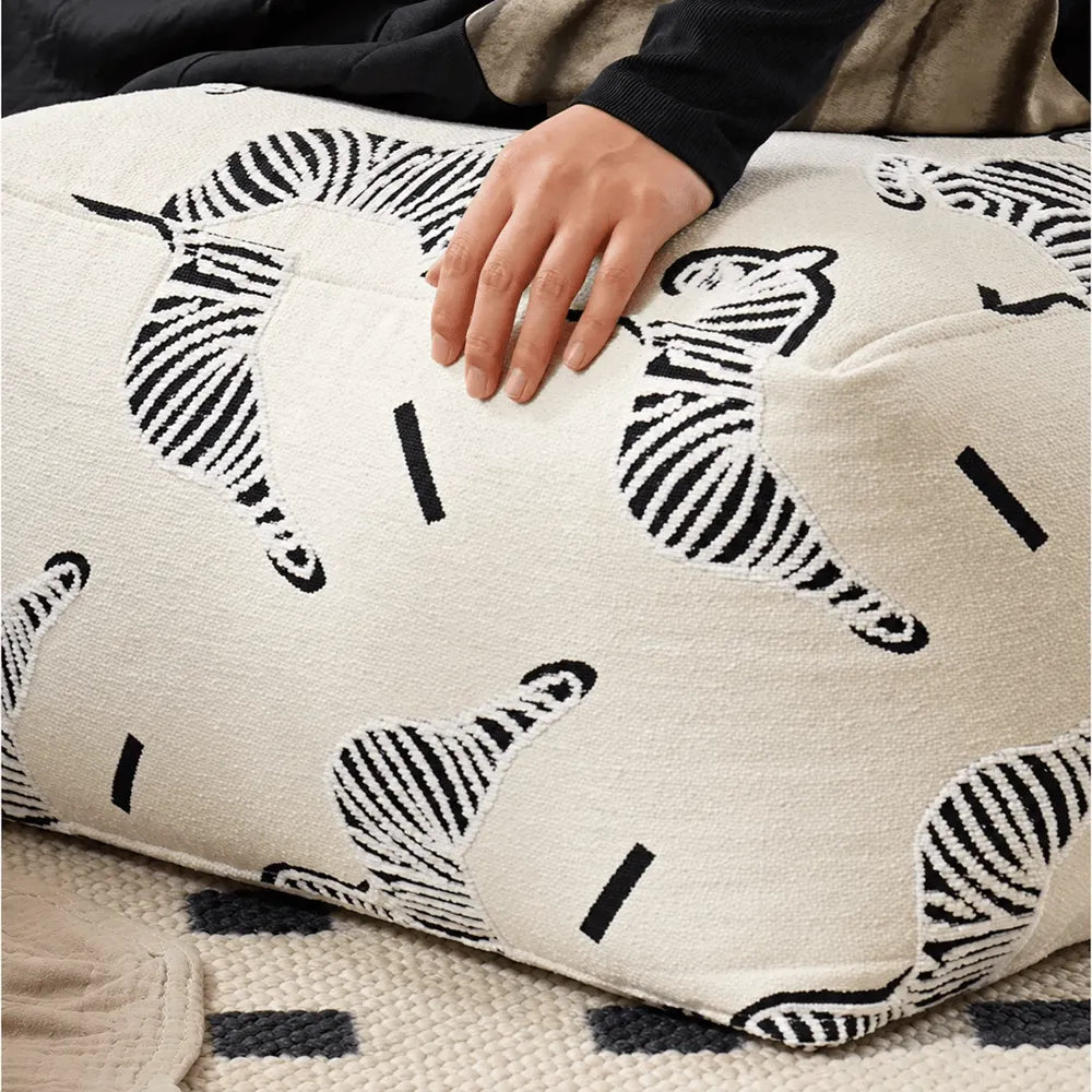 Textured Embroidered Ottoman With Rounded Cube Form for Living Room