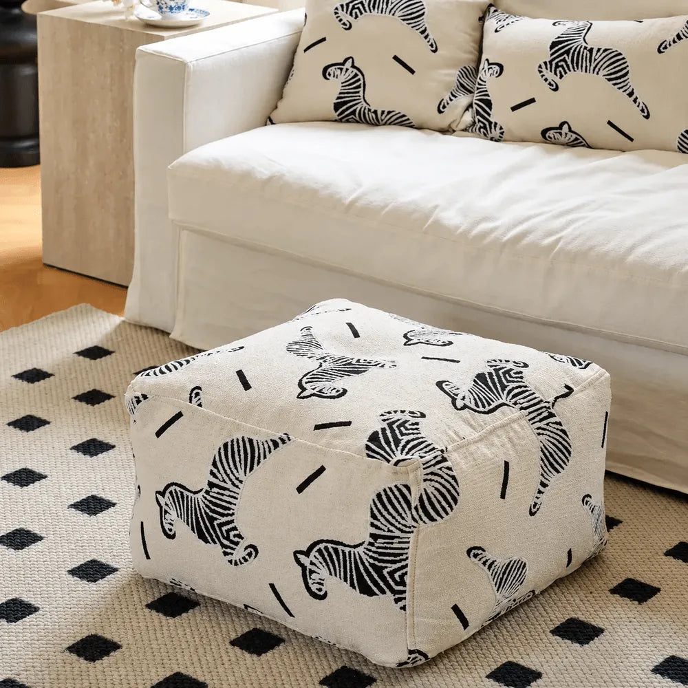 Textured Embroidered Ottoman With Rounded Cube Form for Living Room Main Product Image