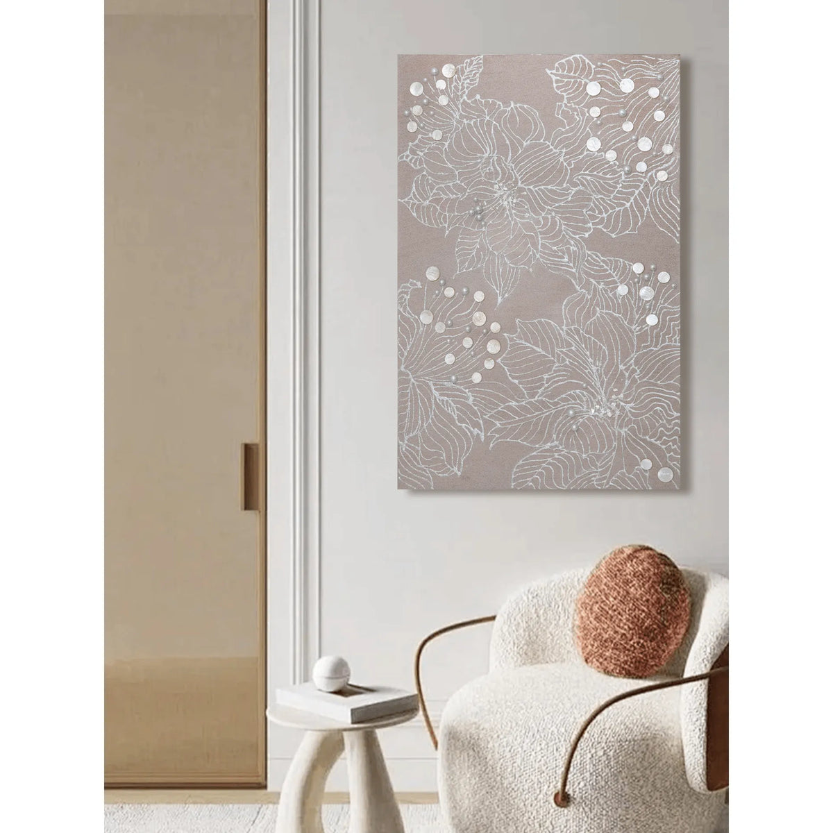 Textured Floral Mother of Pearl Wall Art for Elegant Hallways