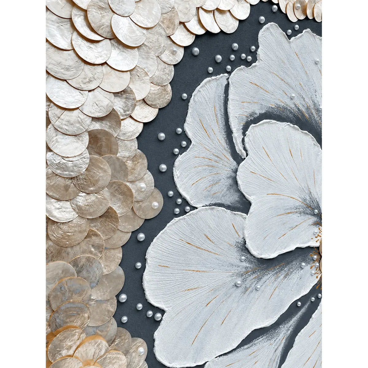 Textured Floral Mother of Pearl Wall Art Series with Gold Frame