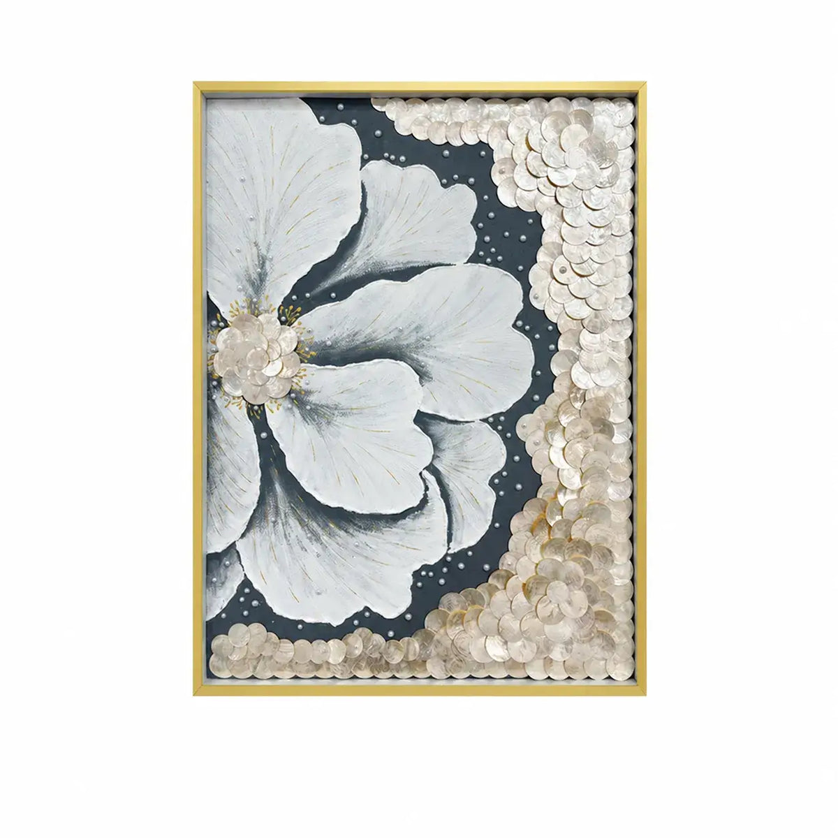 Textured Floral Mother of Pearl Wall Art Series with Gold Frame