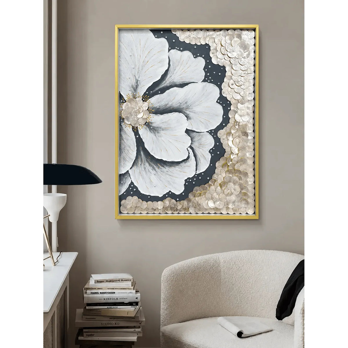 Textured Floral Mother of Pearl Wall Art Series with Gold Frame Main Product Image