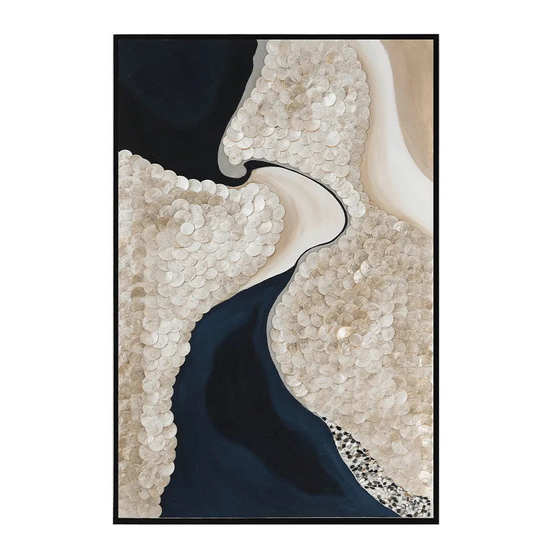 Textured Mother of Pearl Wall Art Diptych With Black Frame