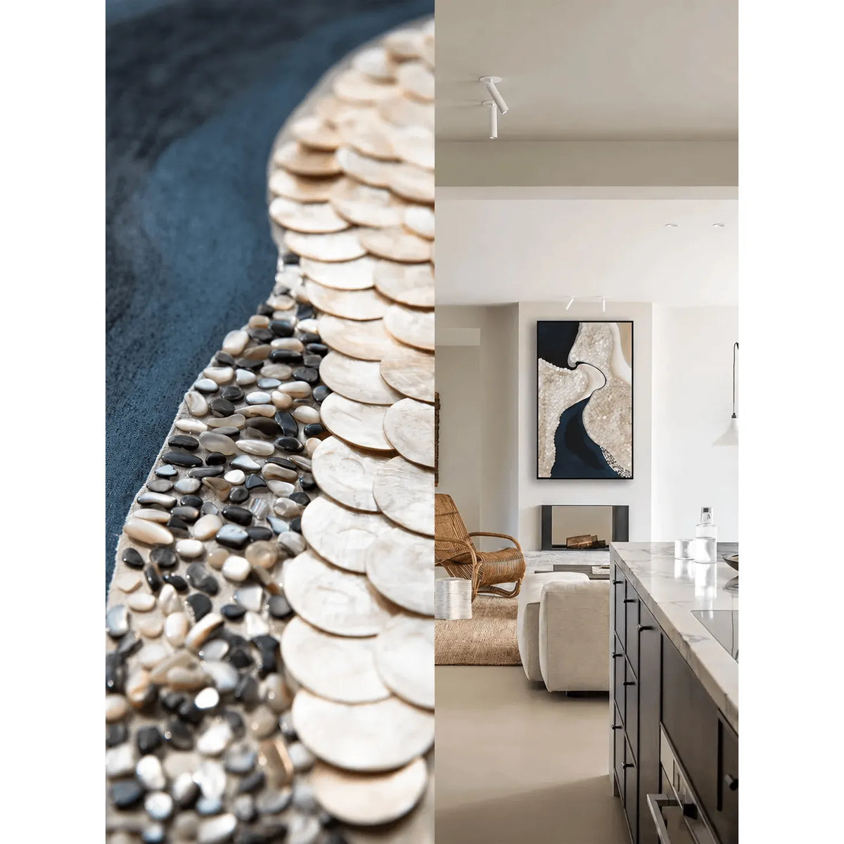 Textured Mother of Pearl Wall Art Diptych With Black Frame