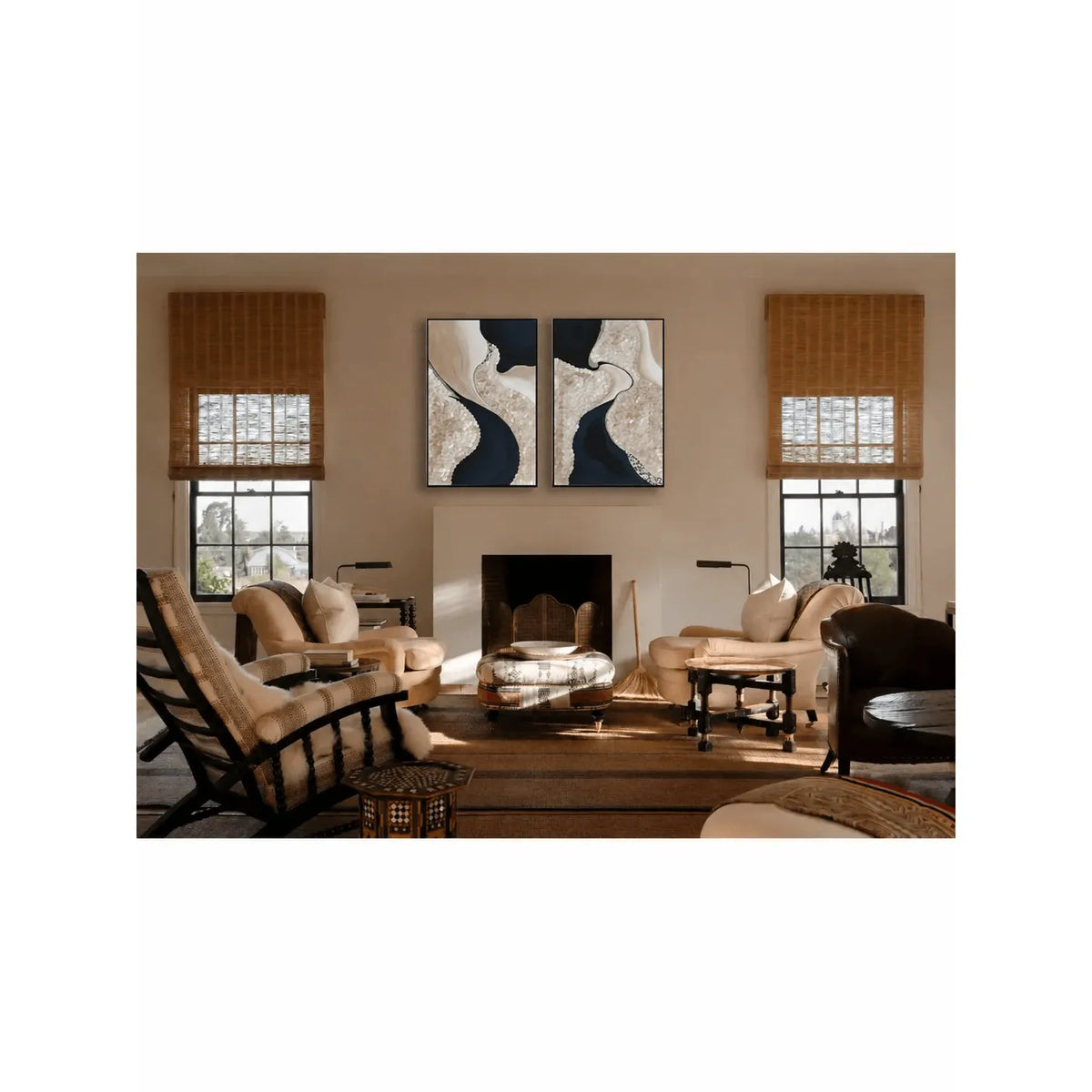 Textured Mother of Pearl Wall Art Diptych With Black Frame