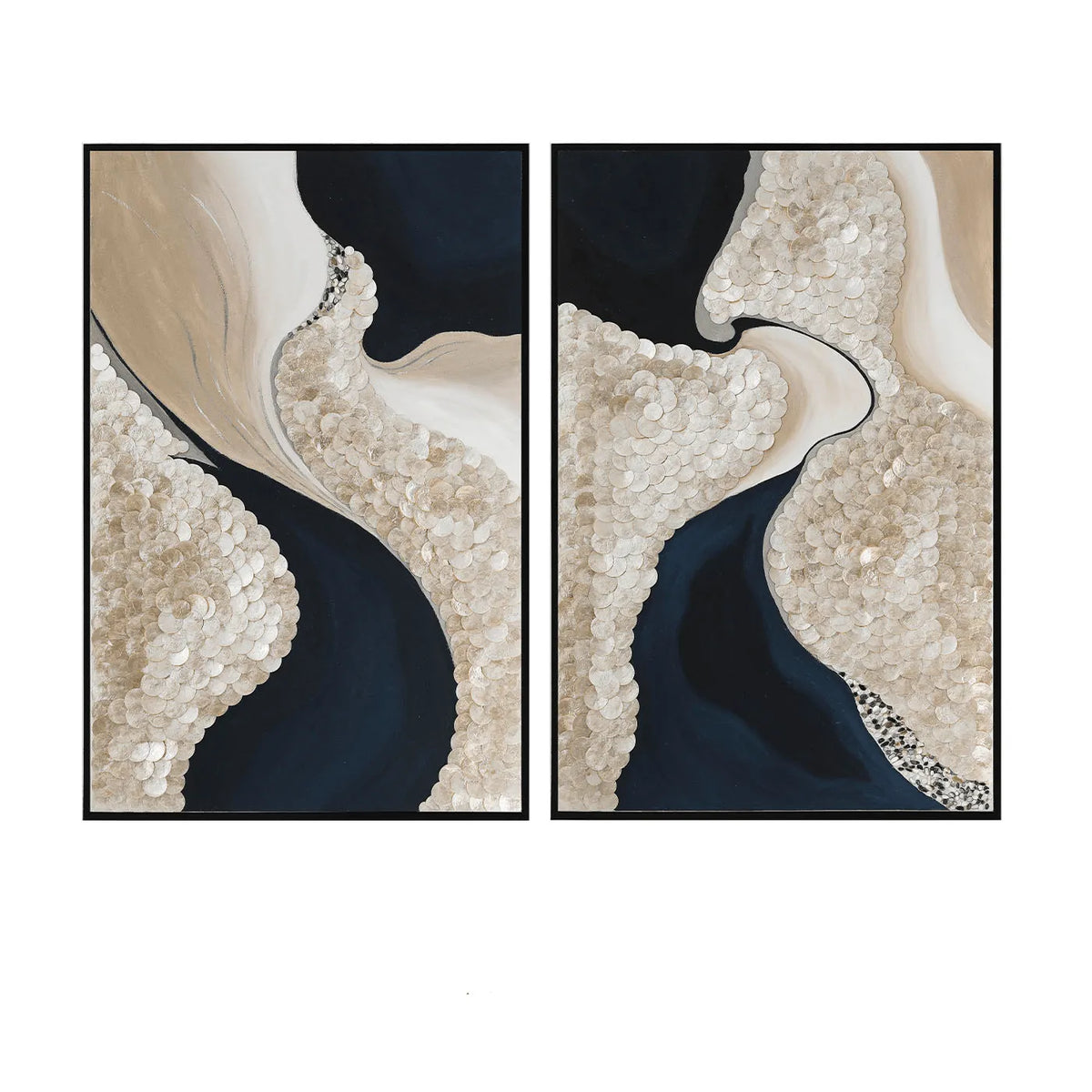 Textured Mother of Pearl Wall Art Diptych With Black Frame