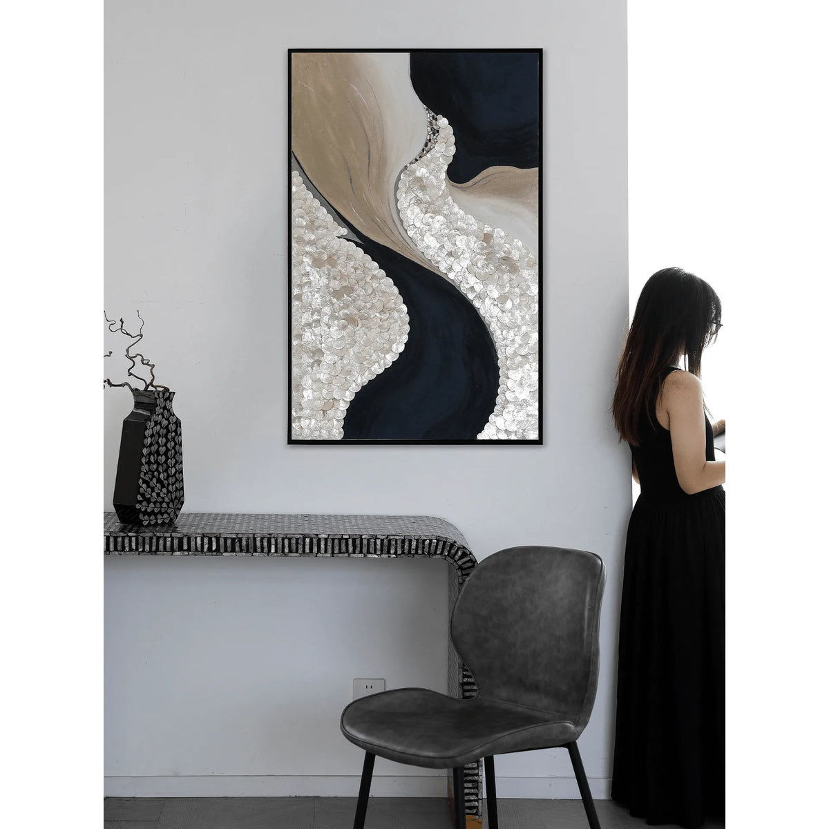 Textured Mother of Pearl Wall Art Diptych With Black Frame Main Product Image