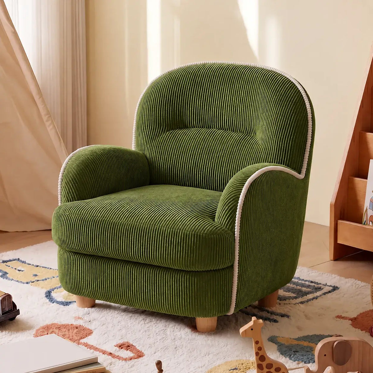 Textured Pudding Accent Chair with Rounded Arms for Cozy Kids Corners
