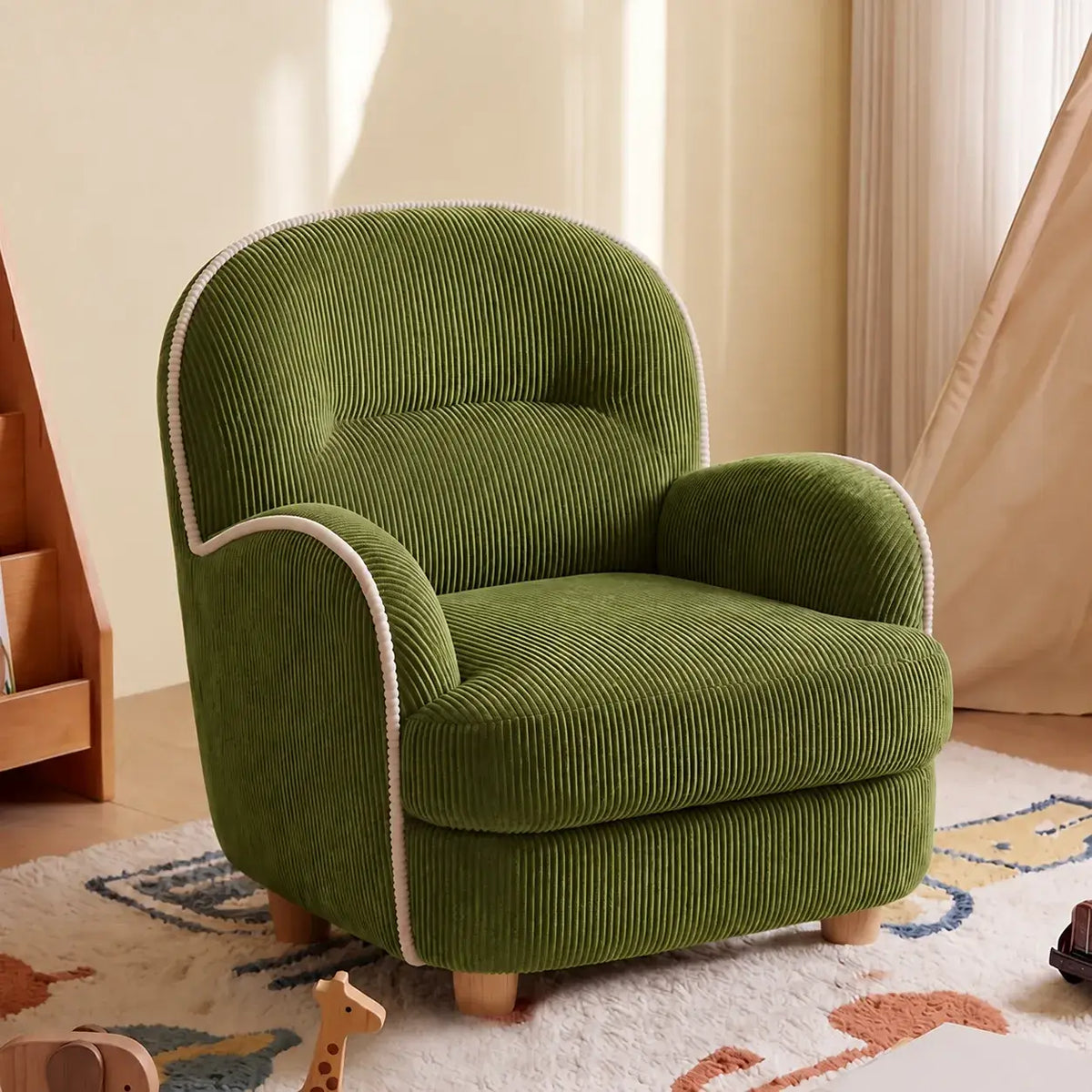 Textured Pudding Accent Chair with Rounded Arms for Cozy Kids Corners
