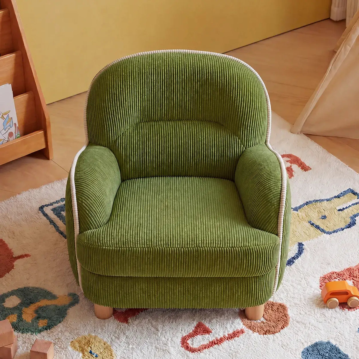 Textured Pudding Accent Chair with Rounded Arms for Cozy Kids Corners