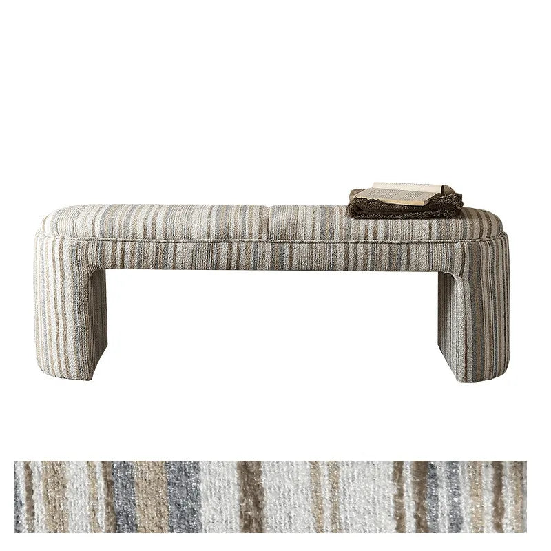 Textured Striped Fabric Bedroom Bench with Rounded Solid Wood Frame
