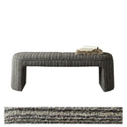 Textured Striped Fabric Bedroom Bench with Rounded Solid Wood Frame