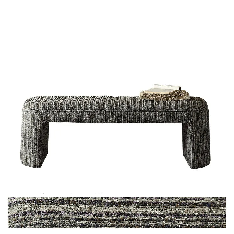 Textured Striped Fabric Bedroom Bench with Rounded Solid Wood Frame