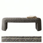Textured Striped Fabric Bedroom Bench with Rounded Solid Wood Frame