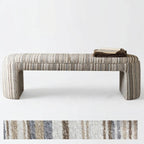 Textured Striped Fabric Bedroom Bench with Rounded Solid Wood Frame