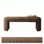 Textured Striped Fabric Bedroom Bench with Rounded Solid Wood Frame