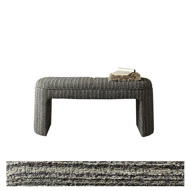 Textured Striped Fabric Bedroom Bench with Rounded Solid Wood Frame