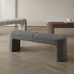 Textured Striped Fabric Bedroom Bench with Rounded Solid Wood Frame