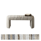 Textured Striped Fabric Bedroom Bench with Rounded Solid Wood Frame