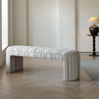 Textured Striped Fabric Bedroom Bench with Rounded Solid Wood Frame