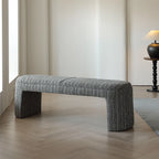 Textured Striped Fabric Bedroom Bench with Rounded Solid Wood Frame