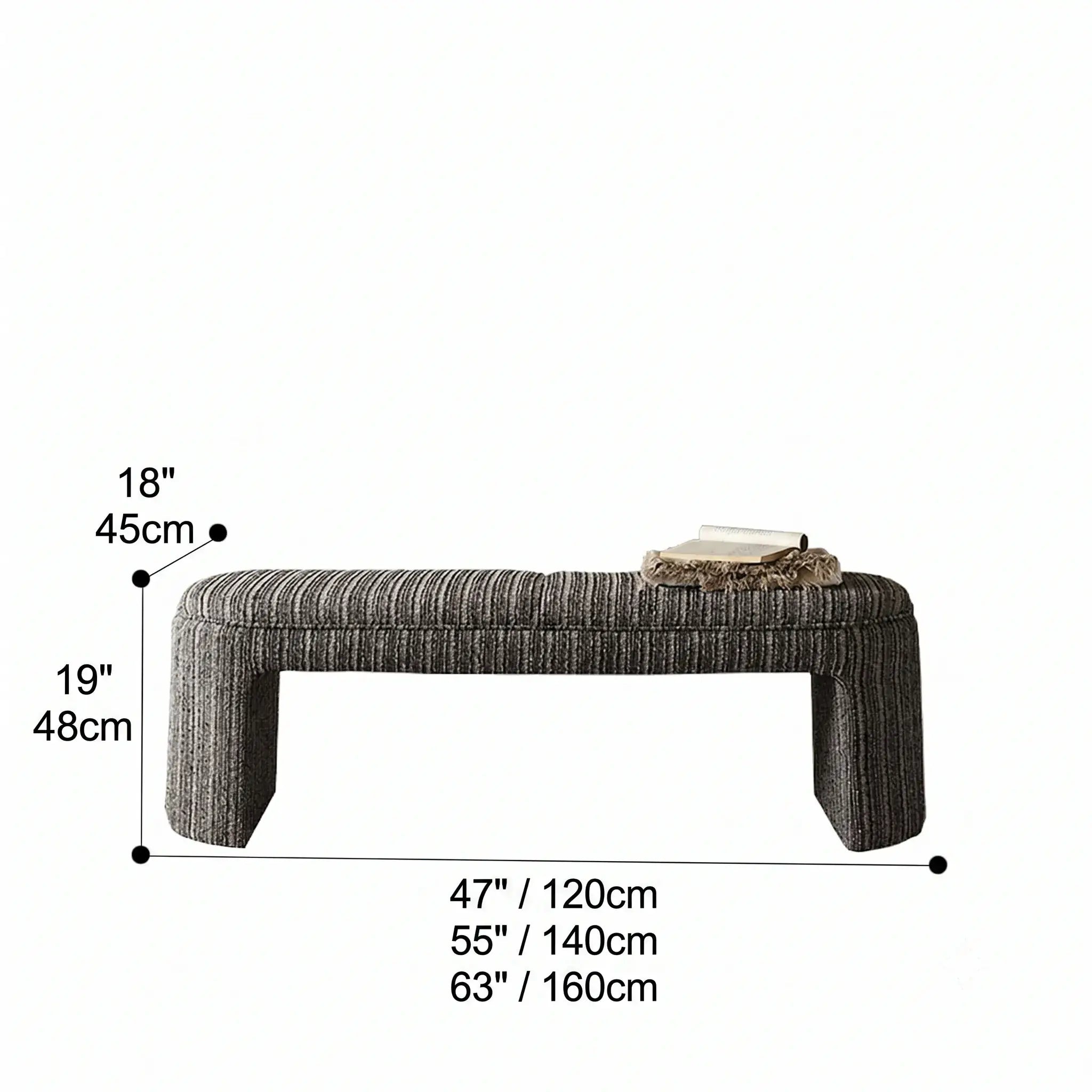 Textured Striped Fabric Bedroom Bench with Rounded Solid Wood Frame Dimensions