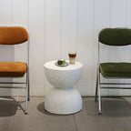 Textured White Concrete Side Table with Hourglass Profile