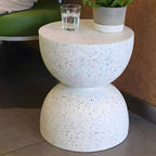 Textured White Concrete Side Table with Hourglass Profile