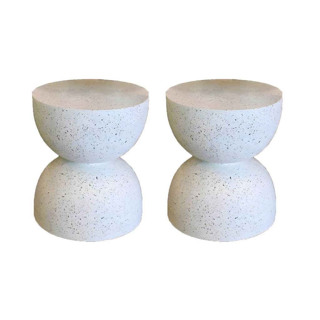 Textured White Concrete Side Table with Hourglass Profile