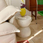 Textured White Concrete Side Table with Hourglass Profile