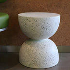 Textured White Concrete Side Table with Hourglass Profile