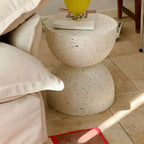 Textured White Concrete Side Table with Hourglass Profile