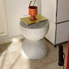 Textured White Concrete Side Table with Hourglass Profile
