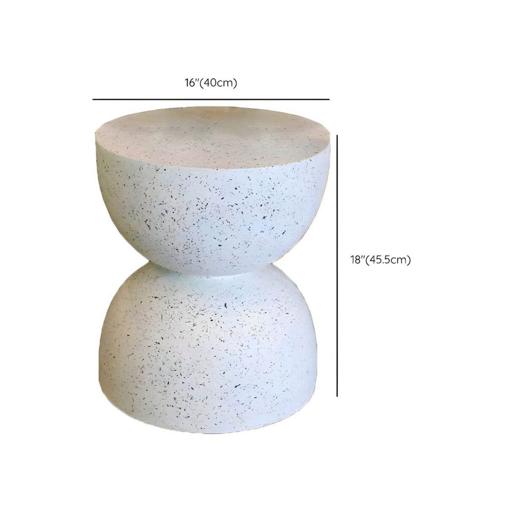 Textured White Concrete Side Table with Hourglass Profile Dimensions