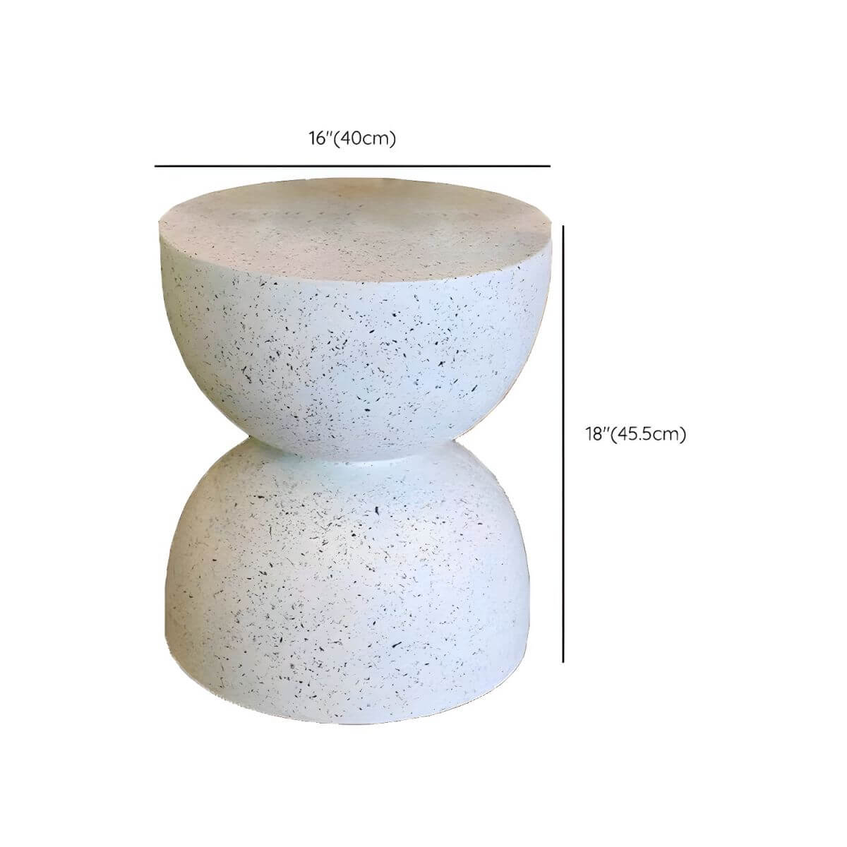 Textured White Concrete Side Table with Hourglass Profile Dimensions