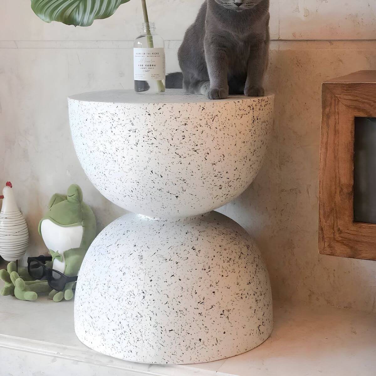 Textured White Concrete Side Table with Hourglass Profile