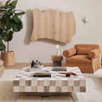 Three-Dimensional Checkerboard Marble Coffee Table with Floating Base