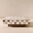 Three-Dimensional Checkerboard Marble Coffee Table with Floating Base