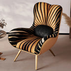 Tiger Print Accent Chair With Caramel Leather Shell and Sculpted High Back