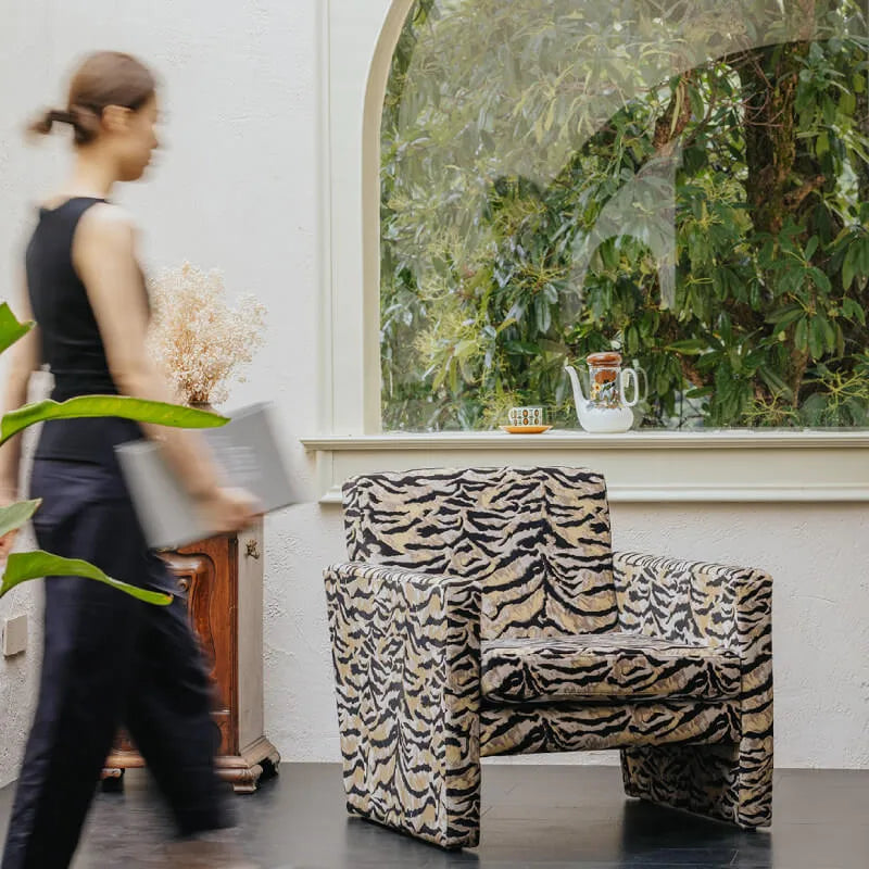 Tiger Print Chair and Ottoman Set, Italian Vintage Lounge Accent